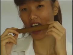 Japanese doxy's too-slim figure displays her ugly features.